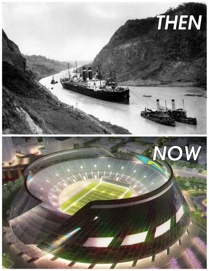 "We saved the best for last: the original Expo featured 'the only actual working model' of the Panama Canal, 'constructed to scale,' and 'as accurate as human hands could make it.' Truly, the Panama Canal was 'the greatest engineering feat whose opening is celebrated by this Exposition.' Our proposal: a new Charger Stadium, constructed to scale - the greatest entertainment feat whose opening is celebrated by this Exposition Centennial. We could even leave it up after we're done - you know, just like the original buildings!"