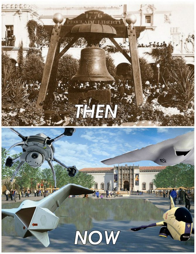 "In 1915, we had the toll of the Liberty Bell to remind us of our commitment to freedom. In 2015, we have the drone of the Drones to remind us that freedom has to be balanced with the need for security, stability, and solid intelligence."