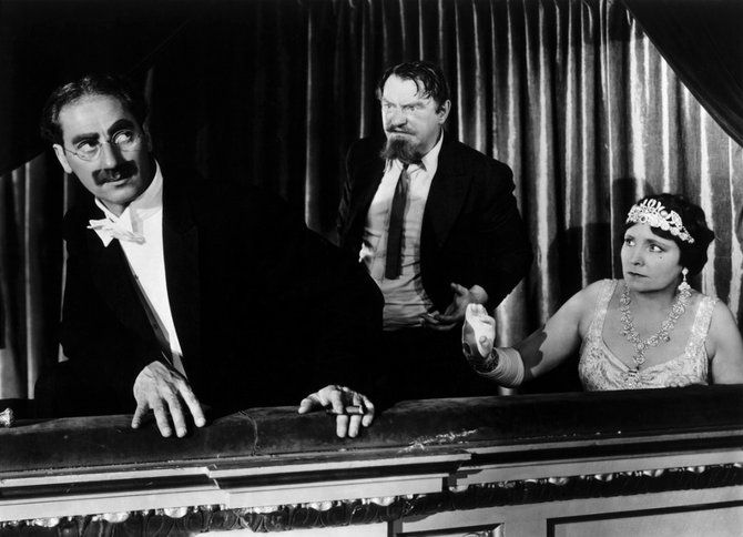 Groucho Marx with the butt of countless jokes, Sig Ruman and Margaret Dumont. 