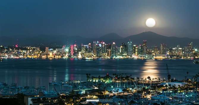 Moon over downtown San Diego by Jimichu Photography