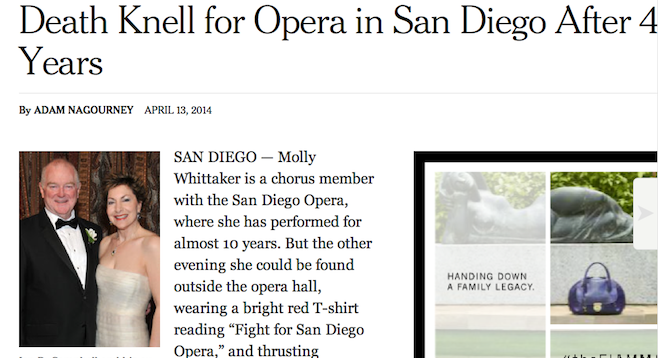 The New York Times covered the story of the opera's "death knell"