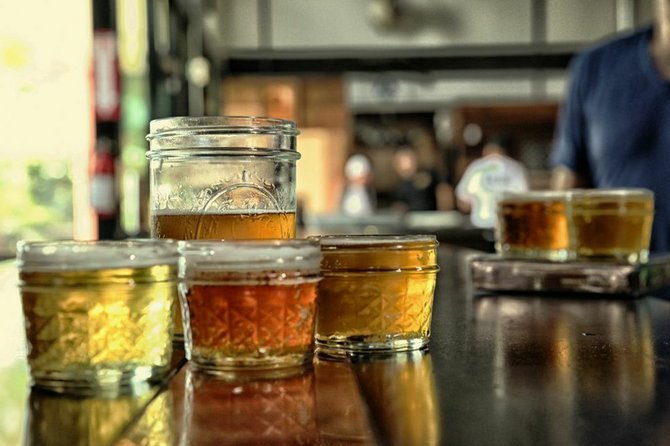 Local beers in summer-appropriate mason jars at BNS Brewing & Distilling Co. in Santee.