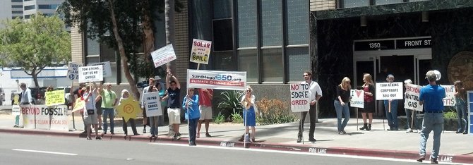 Protesters outside Atkins' downtown office