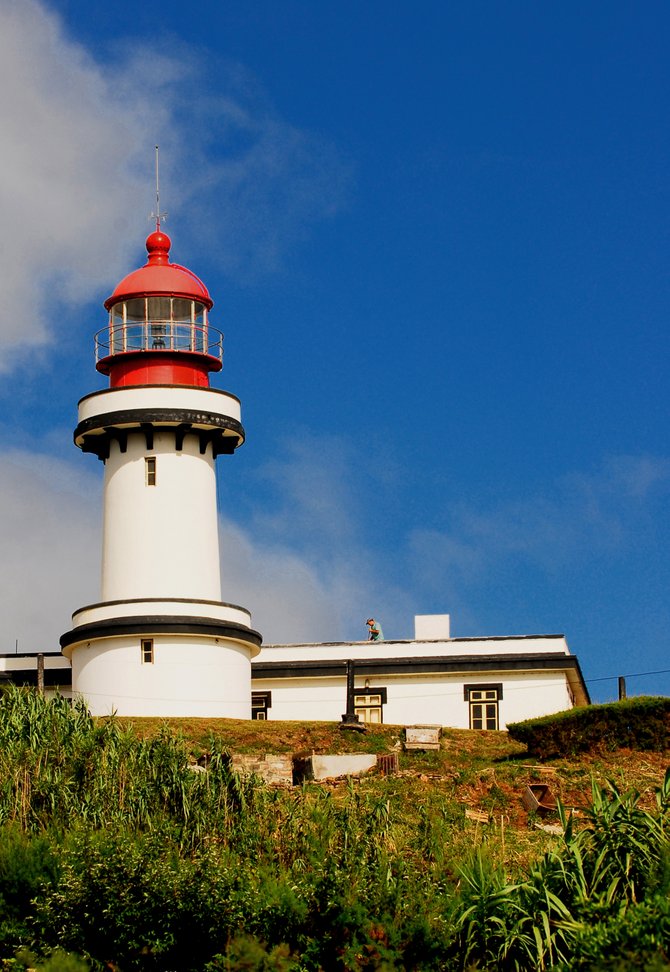 Working lighthouse in Topo, Sao Jorge, Azores, Portugal.