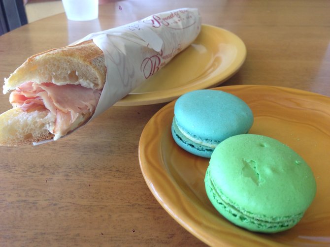 Even with the sandwich right in front of you, can't take your eyes off those macarons. Jambón-beurre. Bread and Cie.