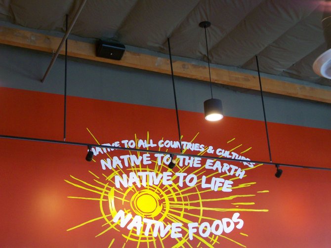 Wall display at new vegan Native Foods restaurant in the Midway District.
