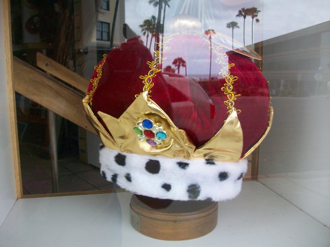 King for a Day crown in the window at Hats Unlimited in La Jolla.