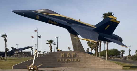 "A large blue and gold penis was painted on the roof of the center point trailer at the Blue Angels' winter training facilities in El Centro." (The blue-and-gold penis has been removed. No word yet on the blue-and-gold phallus out front.)