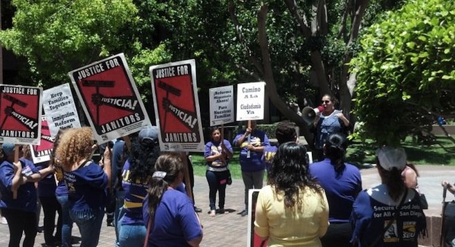 Genoveva Aguilar addressed service-industry workers at a June 13 immigration rally