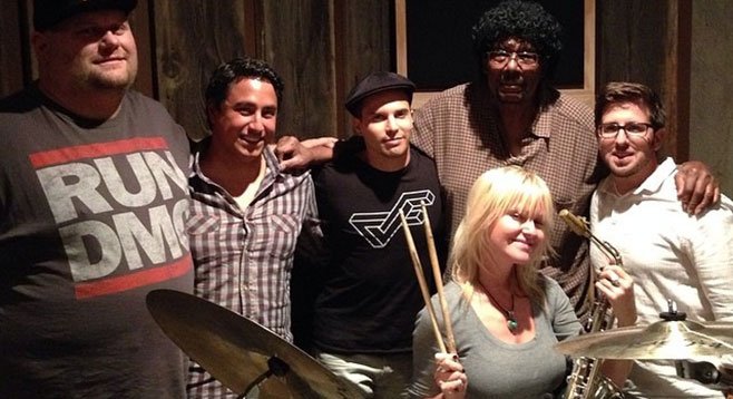 Abair and her session men. That’s La Mesa drummer Najor, far left.