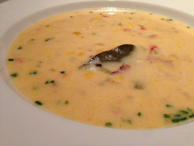 Crab and corn chowder, a must try