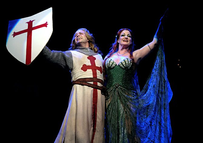 Danny Gurwin and Christine Hewitt in Spamalot at Moonlight Amphitheatre.