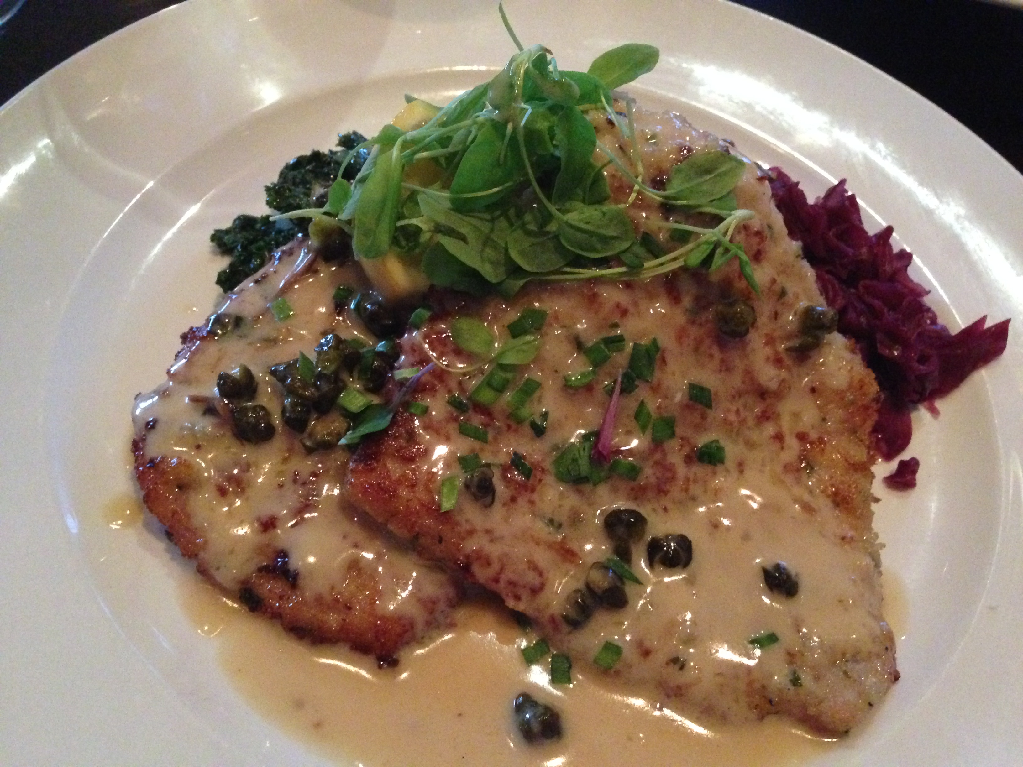 Pork Schnitzel In Lemon Caper Brown Butter Sauce At The Red