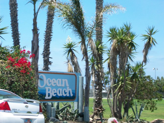 Newly restored Ocean Beach sign along Sunset Cliffs Blvd.