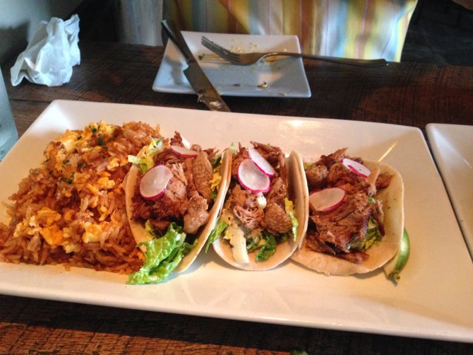 Duck tacos at Sessions Public with Mexican fried rice