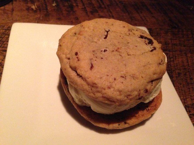 Peanut toffee cookie with vanilla ice cream sandwich at Sessions Public