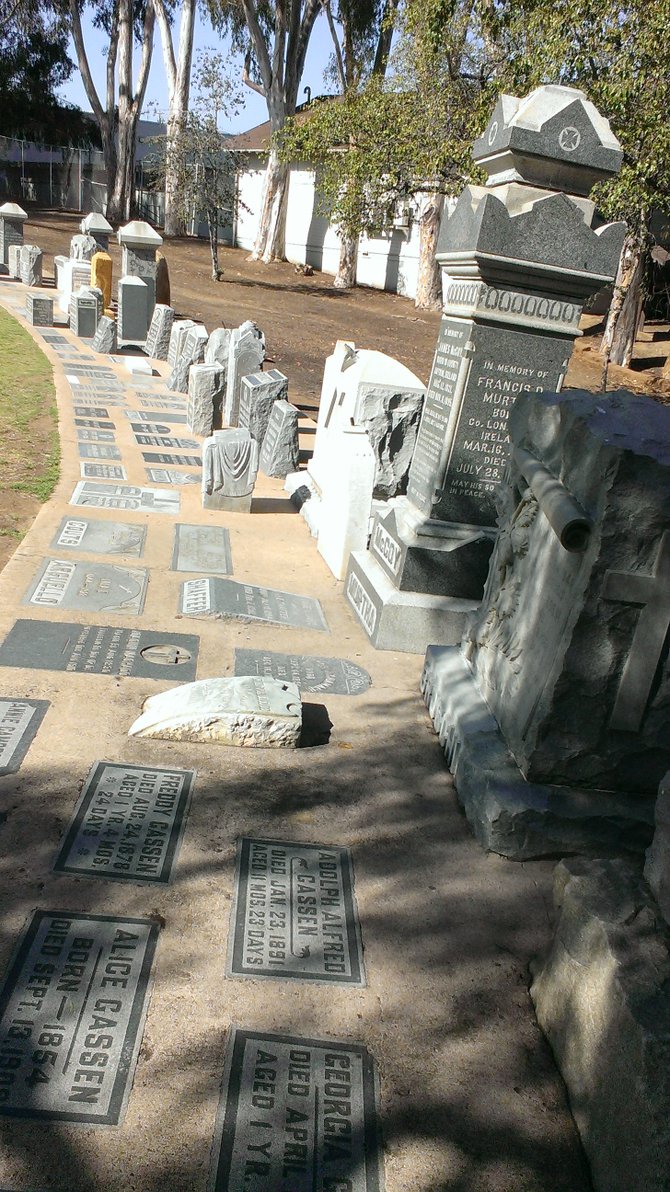These preserved headstones can be seen in a section of Calvary Pioneer Memorial Park (aka Pioneer Park) in the Mission Hills neighborhood. The site was formerly Calvary Cemetery.