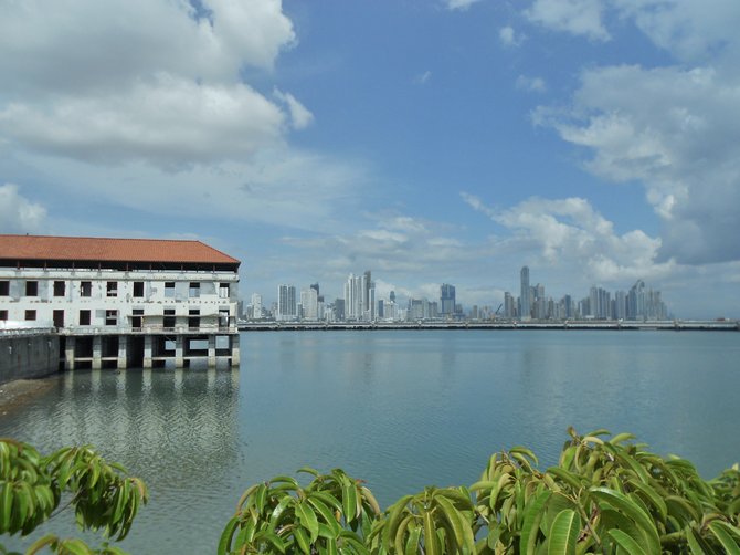  Old Panama City Panama "Casco Viejo"  looking at the new Panama City, Panama