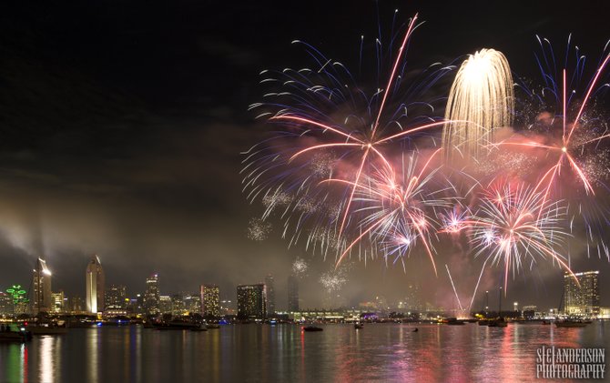 Fireworks over the San Diego Bay on the 4th of July, 2014... from Coronado Island. 