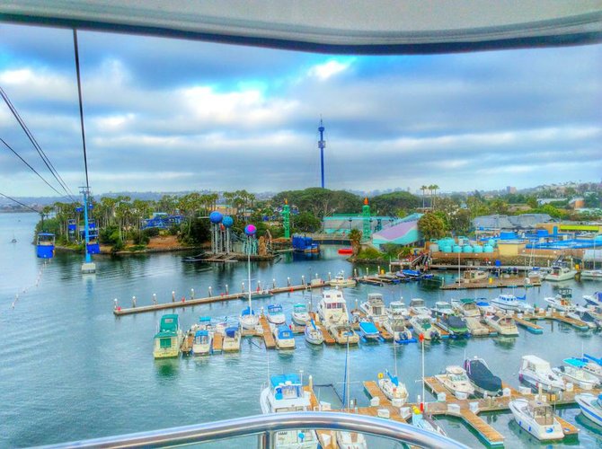 View of Mission Bay from the top of the Sea World Sky Ride