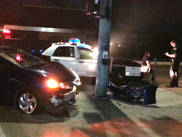 Police question suspect after car crashed into Mission Beach lightpole