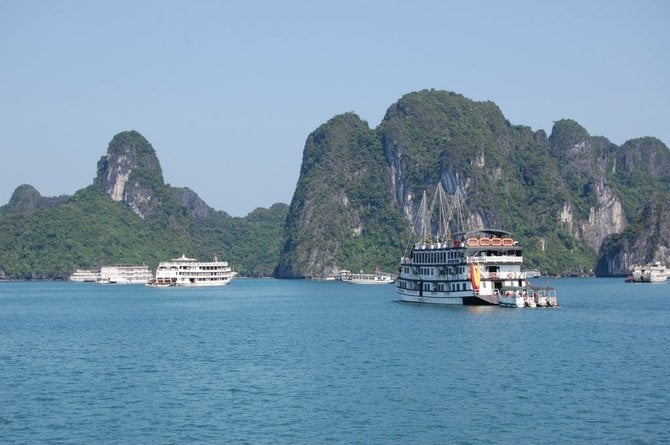 Beautiful Halong Bay, part of the Gulf of Tonkin, where 50 years ago an incident led LBJ to escalate the Vietnam War.