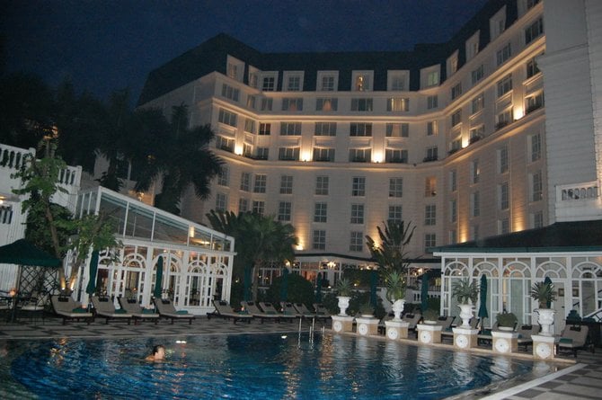 The pool at the luxurious Metropole is right near the entrance way to the five star hotel's long lost bunker, where guests took shelter during U.S. air raids.