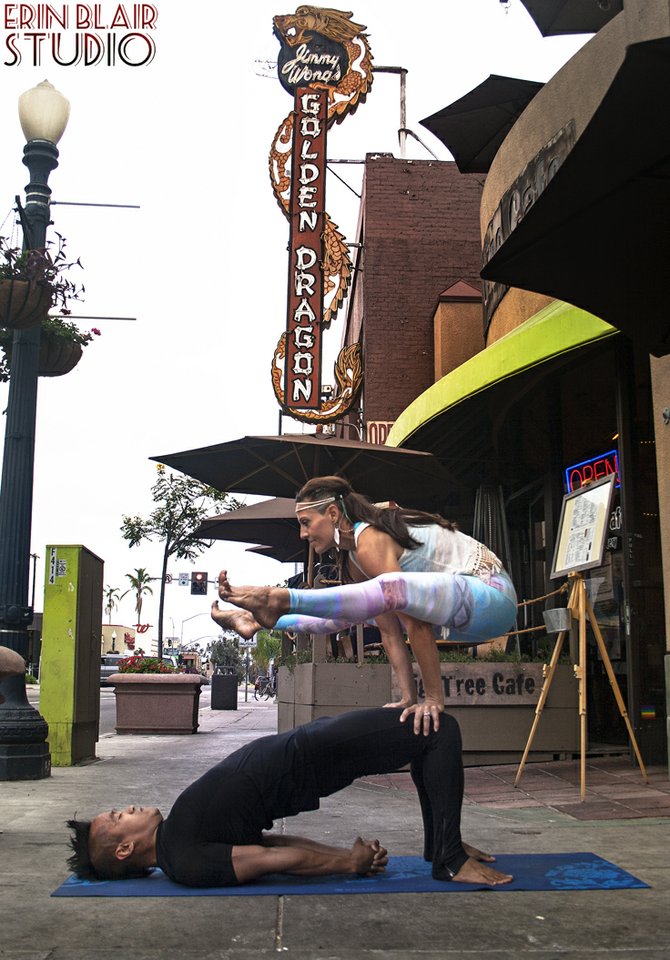 Golden Dragon in Hillcrest.
Sunday July 20, 2014. 
Pictured: Yoga teachers Kelli Russell and Charles Torres.