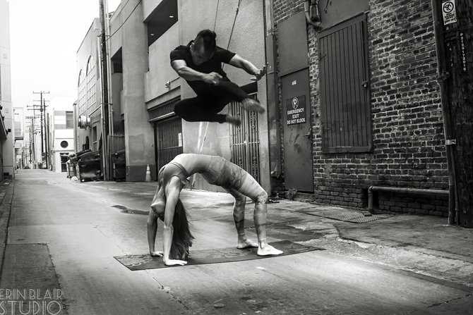 Hillcrest Alley Fight. 
July 20, 2014.
Pictured: San Diego Yoga teachers Kelli Russell and Charles Torres.