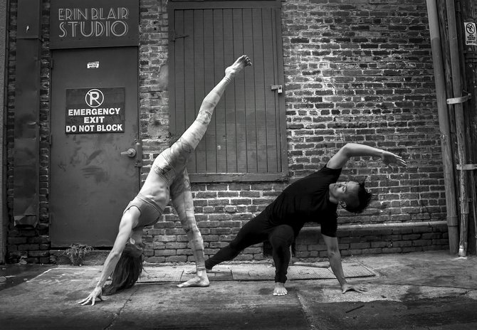 Roundkick
Hillcrest.
Sunday July 20, 2014. 
Pictured: San Diego Yoga teachers Kelli Russell and Charles Torres.