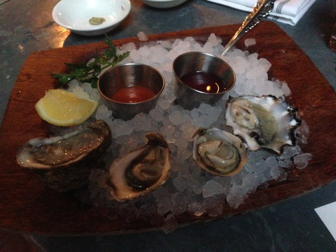 From left to right: Hood Canal, Kumamoto, Shigoku, and Blue point oysters. Herringbone.