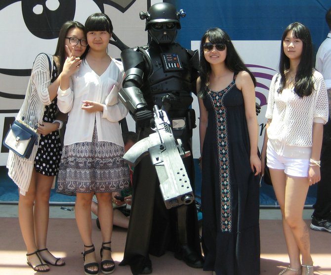 cosplayer with group