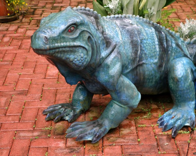 Blue iguana statue