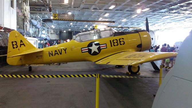 A Navy plane at the USS Midway Museum. Phone taken July 30, 2014.