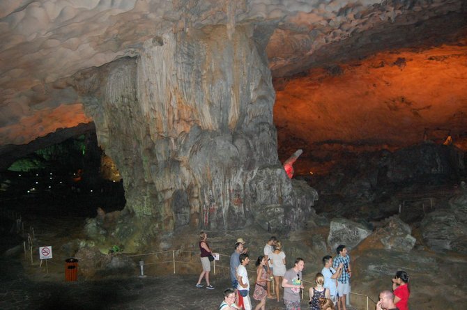Spelunking inside Halong Bay's Surprise Cave.