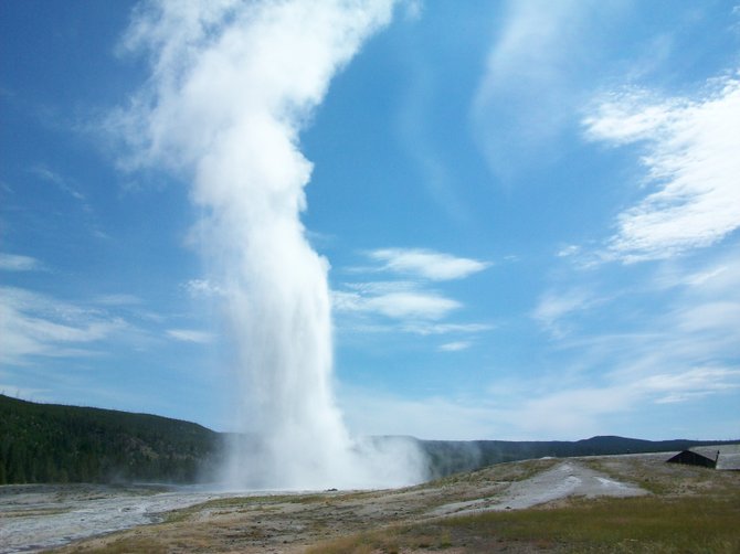 A rumbling and gurgling sound alerts you to an imminent geyser eruption.