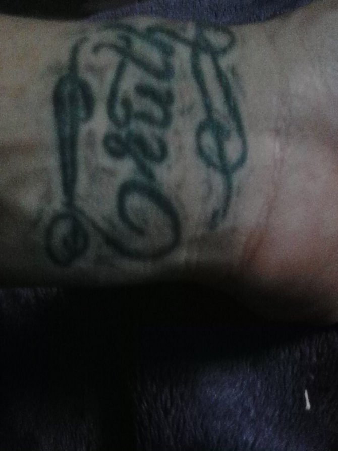 My name is emigdio garcia."truth" is my daughters name. I got it done by flaks from nittys tattoo shop. And I live in spring valley. And work as a cook