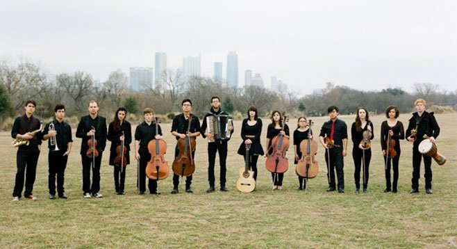 From Austin, Texas, orchestral big band Mother Falcon lands at Soda Bar on Wednesday.