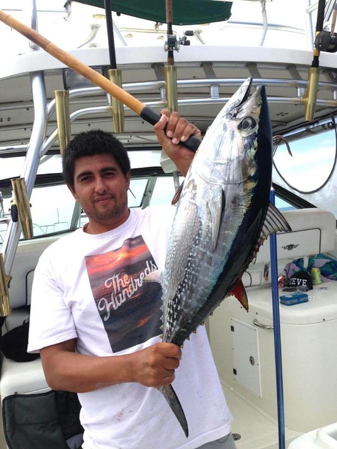 anthony caught this 20lb bluefin tuna caught at the 9 mile bank with a live sardine  