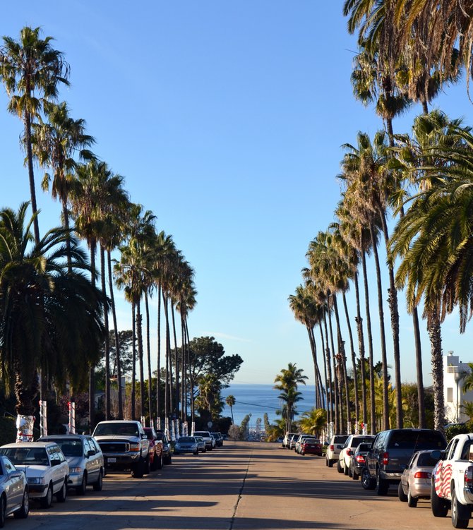 View down the street to the Pacific in Ocean Beach
