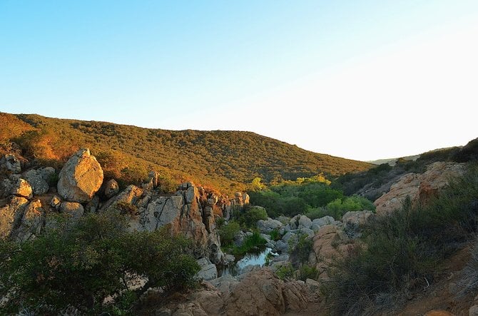 Looking west from Los Penasquitos Preserve waterfall area at dusk.  July 2014.  