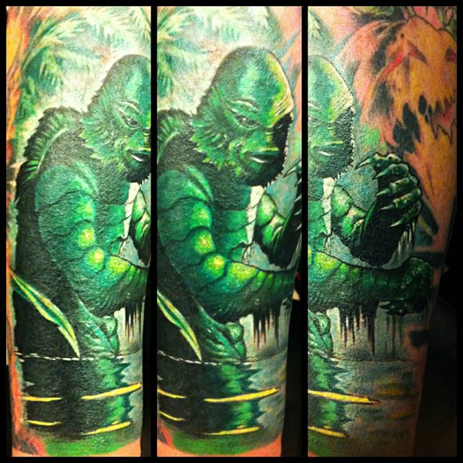 This is my tattoo of The Creature From The Black Lagoon. He has always been  my