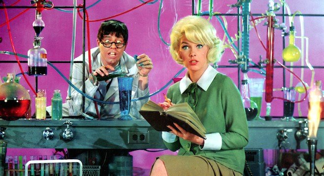 Please do not reveal the middle of this picture. Jerry Lewis and Stella Stevens in The Nutty Professor.