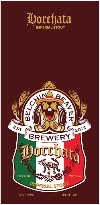 Bottle artwork for Belching Beaver Brewery's Horchata Imperial Stout