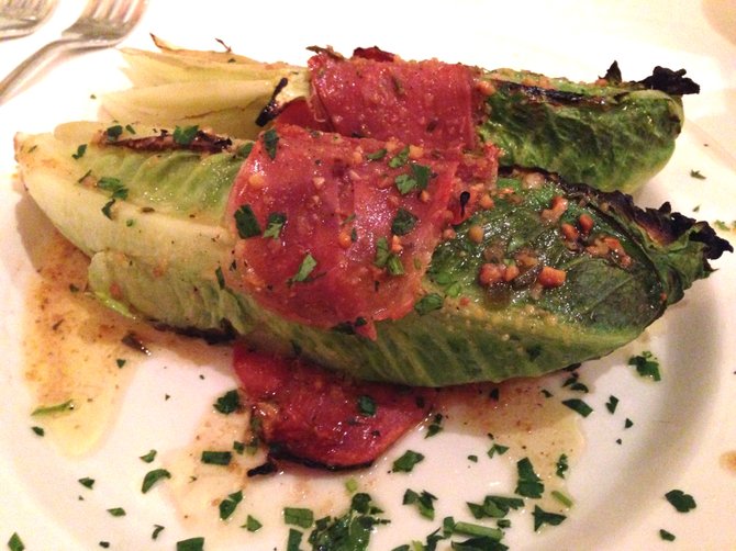 Grilled Romaine, if you're going to get one salad to share, make it this one.