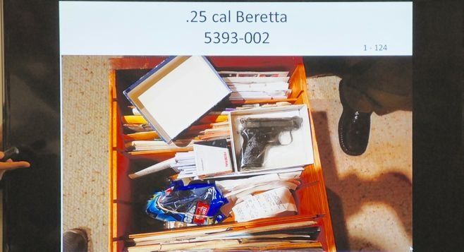 According to testimony, investigators found more than 30 guns in Cihak's residence. Evidence photo.