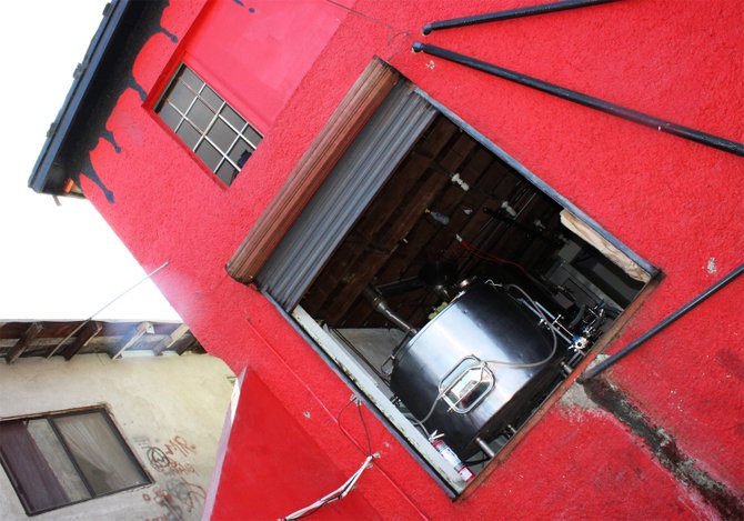 The brewhouse at red-housed craft brewery Border Psycho in Tijuana 