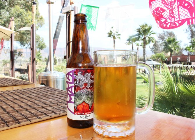 Agua Mala pilsner Sirena served up at Fuego, the fine dining restaurant at Hotel Boutique Valle de Guadalupe 