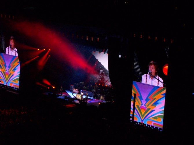 Paul McCartney plays the piano at Petco Park during Sept. 2014 tour.