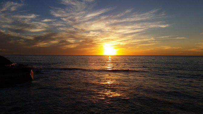 The sunset from the Ocean Beach Fishing Pier.